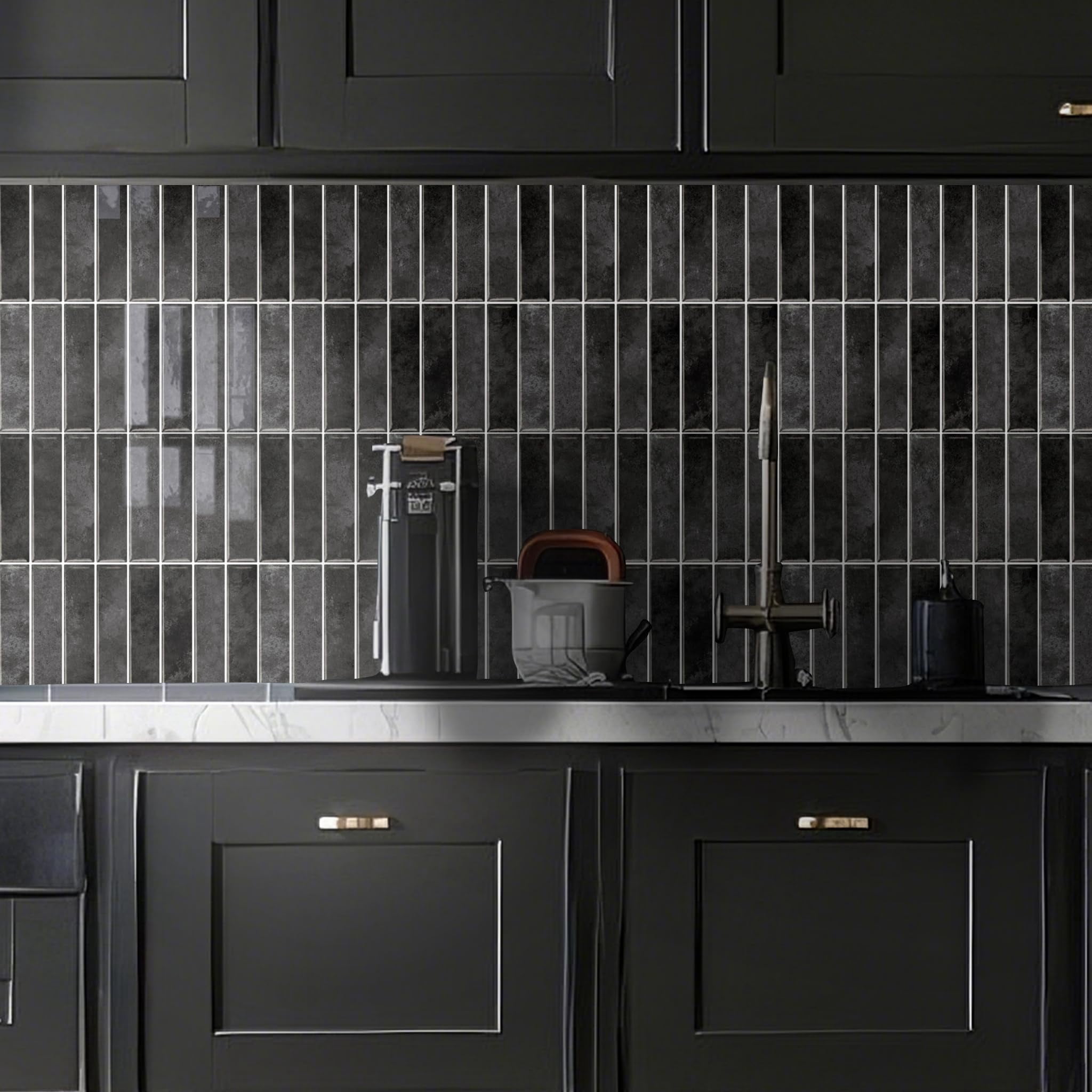 10 Sheets 12" X12inch Black 3d Vinyl Backsplash Tiles  Self-adhesive Peel And Stick Wall Tile Stickers On Subway For Kitchen Bathroom