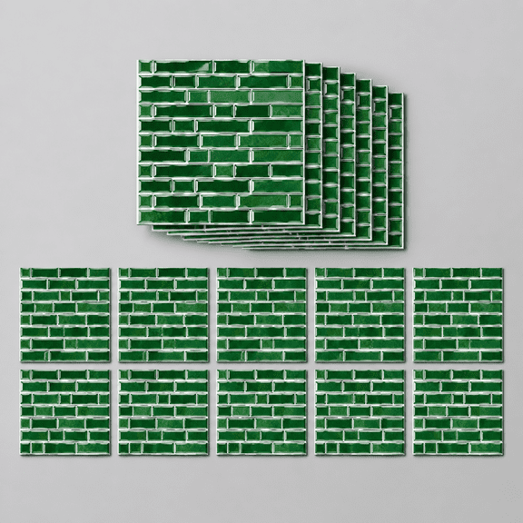 10 Sheets 12" x12inch Emerald Green Marble Effect Vinyl Tiles, Backsplash, Self-Adhesive Peel and Stick Wall Tile Stickers, Stick on Subway Tiles for Kitchen Bathroom Wall Decor