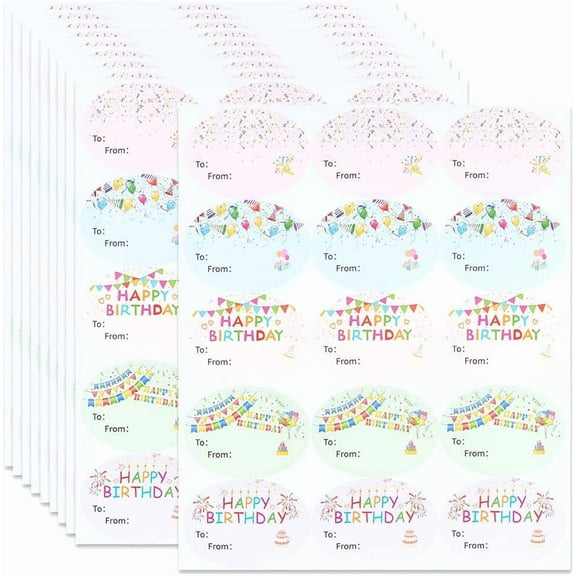 10 Sheets 150Pcs Happy Birthday Name Stickers Gift Tag Stickers to from Oval 1.97 x 1.38 Inch Colorful Presents Gifts DIY Decor Colorful