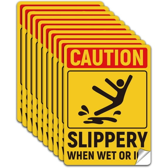 10 Sheets 5 x7 Inch Beware of slipping stickers Self-Adhesive“CAUTION - SLIPPERY-WHEN WET OR ICY” Sticker Labels Waterproof Writable Cord Wire Label Tags