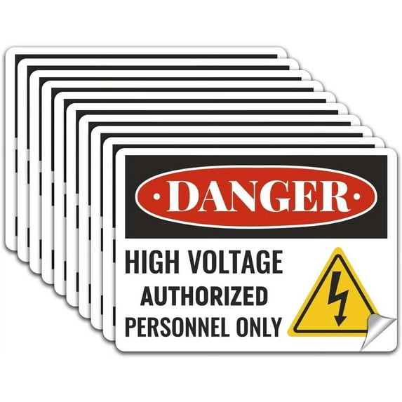 10 Sheets 5 x7 Inch Danger High Voltage Stickers Danger High Voltage Sign Electric Shock Hazard - Authorized Personnel Only Durable Stickers Red Black and White