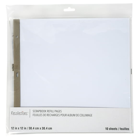 Recollections 10 Sheets (60 total) 12" x 12" White Scrapbook Refill Pages - Memory Book Page Refills - Bulk 6 Pack