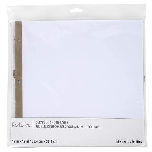 Recollections 10 Sheets (60 total) 12" x 12" White Scrapbook Refill Pages - Memory Book Page Refills - Bulk 6 Pack