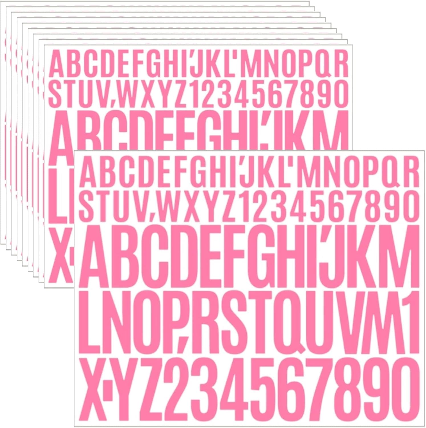 10 Sheets 780 Pcs Vinyl Letter & Number Stickers - Waterproof, Self-Adhesive Alphabet for Mailbox, Door, Windows, Cars, Boats, Address (Pink, 1in&2in)