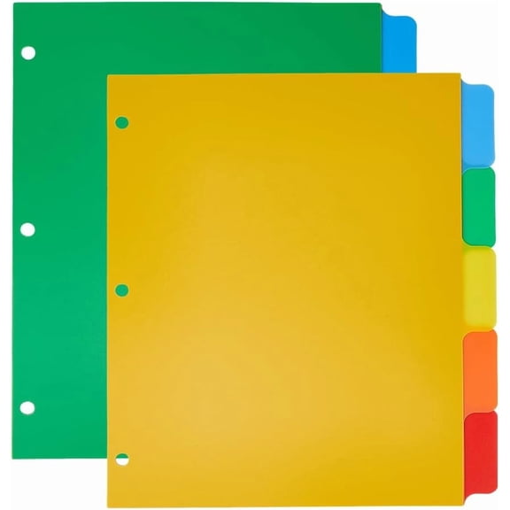 10 Sheets A4 3 Ring Binder Dividers 5 Tab Thick Plastic Dividers 3 Ring Multicolored Tab Paper for A4 Binder 3 Holes Ring Index Pages for Planner Notebook Journal Travel Diary 28x24cm Mixed Color
