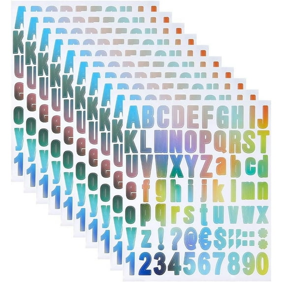 10 Sheets Alphabet Numbers Stickers Self Adhesive Label Stickers PVC Colorful Letter Decals Scrapbook Vinyl Letters Numbers Kit Waterproof Decals for Graduation HatStickers Sign Address Colorful