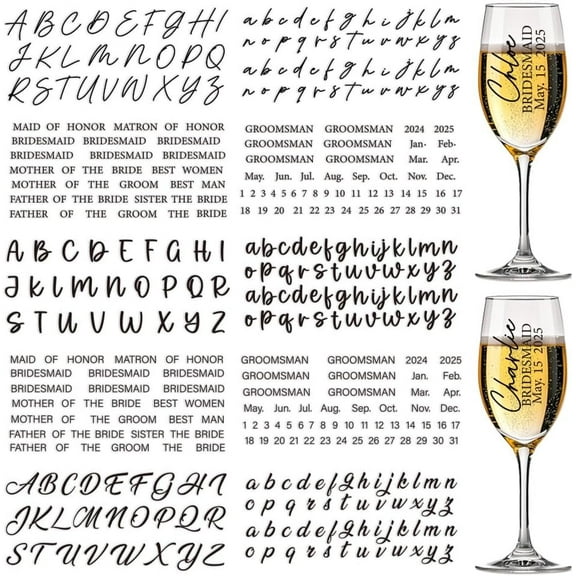 10 Sheets Alphabet UV DTF Cup Wraps for Cups 10 Styles Wedding Bridal Printing Rub on Wraps Waterproof Iron on Transfer Decals for Glass Cup Bridesmaid Bridal Wedding Gifts