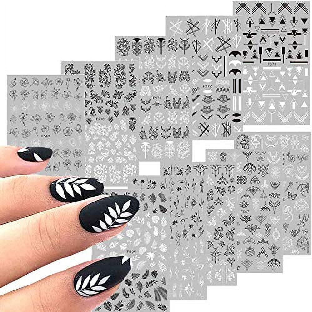 1pcs Black White Letter Stickers For Nails Flower Leaf Linear