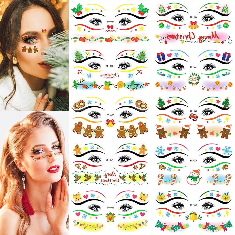 10 Sheets Christmas Face Stickers – Waterproof Holiday Makeup Stickers ...