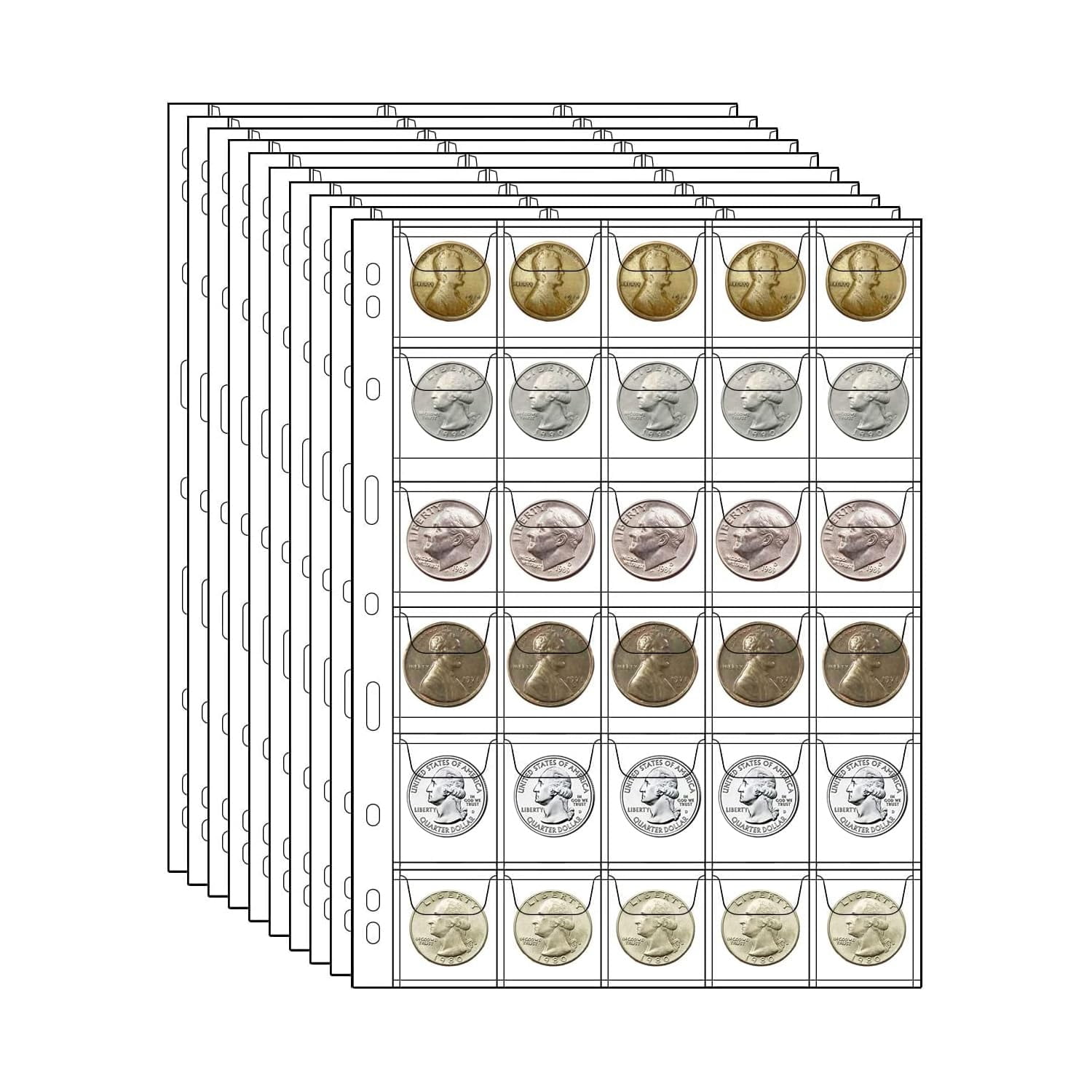 10 Sheets Coin Collecting Pages Trianu 30 Pockets Standard 9 Holes Coin