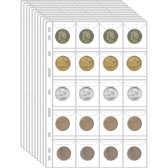 10 Sheets Coin Collection Pages,NOGIS Coin Binder Inserts Sleeves with 9 Hole for Coin Album,Collecting Binder Protectors for Silver Dollar Bill Quarters Penny Stamp Currency (20 Pockets)