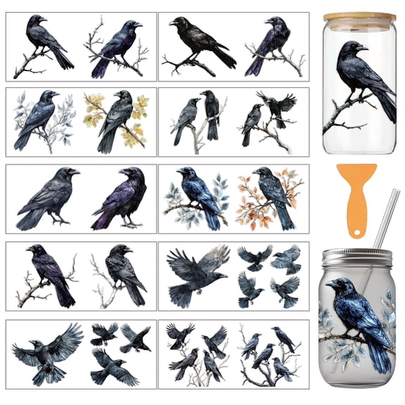 10 Sheets Colorful Crow UV DTF Cup Wrap