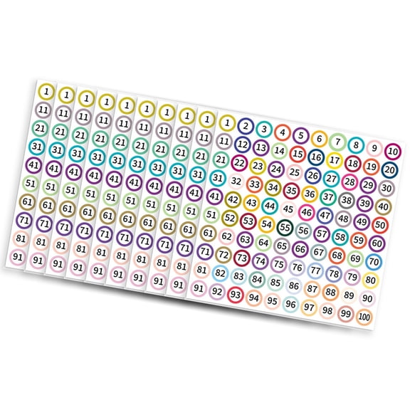 10 Sheets Consecutive Number Sticker 1-100 Adhesive Colorful Dots Numbered Labels for Classroom Home Organization