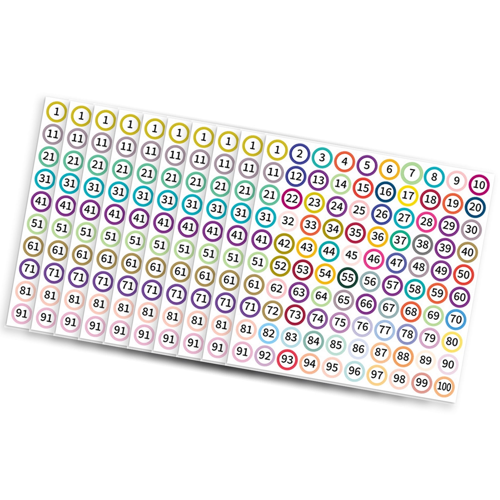 10 Sheets Consecutive Number Sticker 1-100 Small Adhesive Round Labels ...