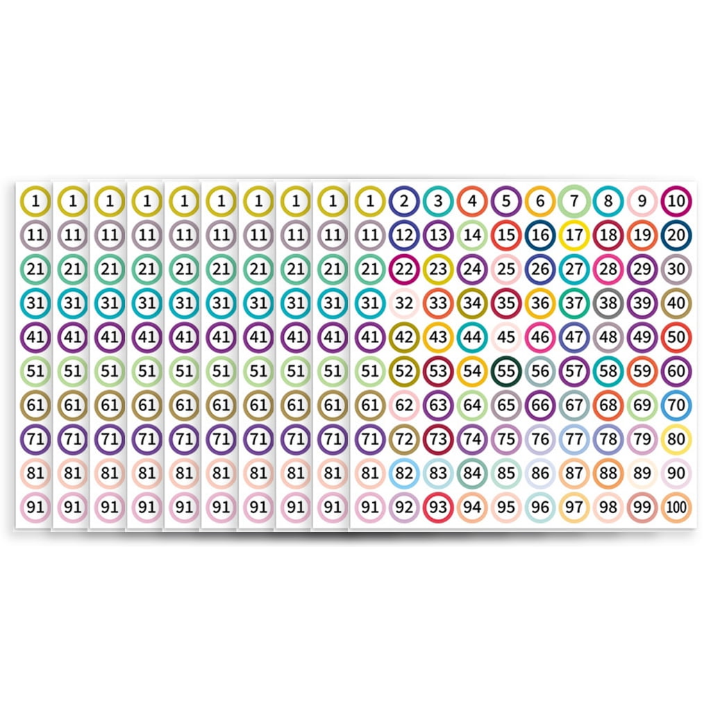 10 Sheets Consecutive Number Sticker 1-100 Small Adhesive Round Labels ...