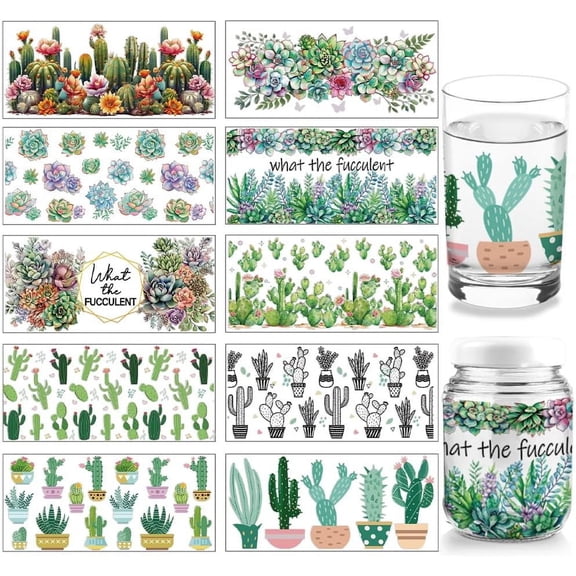 10 Sheets Desert Plant Theme UV DTF Cup Wrap Cactus Succulent Aloe Patterns Rub on Decals Waterproof PVC Transfer Stickers Creative Craft