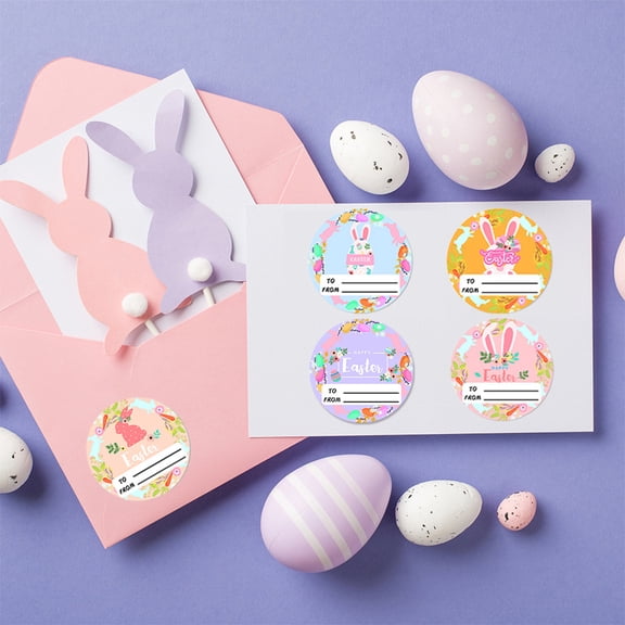 10 Sheets Easter Gift Tag Stickers, Hand-Writable Labels with Bunny & Egg Designs for Holiday Gifting