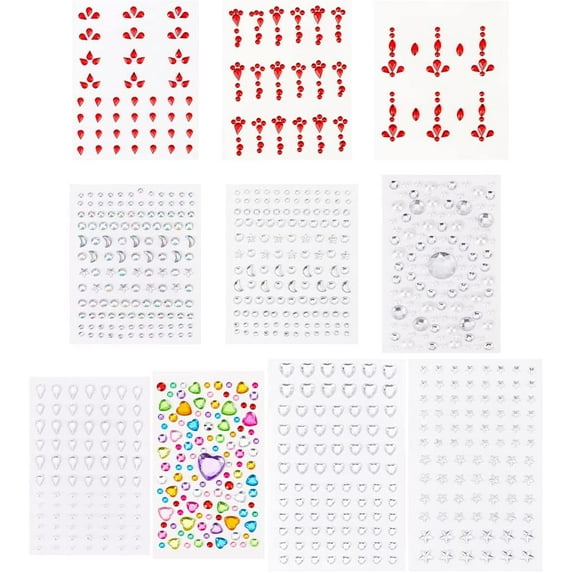 10 Sheets Eye Body Face Gems Self Adhesive Face Rhinestones for Makeup Face Gems Temporary Stickers Diamonds Face Stickers Gems for Face Eye Body Decorations and Nail Art Accessory colorful