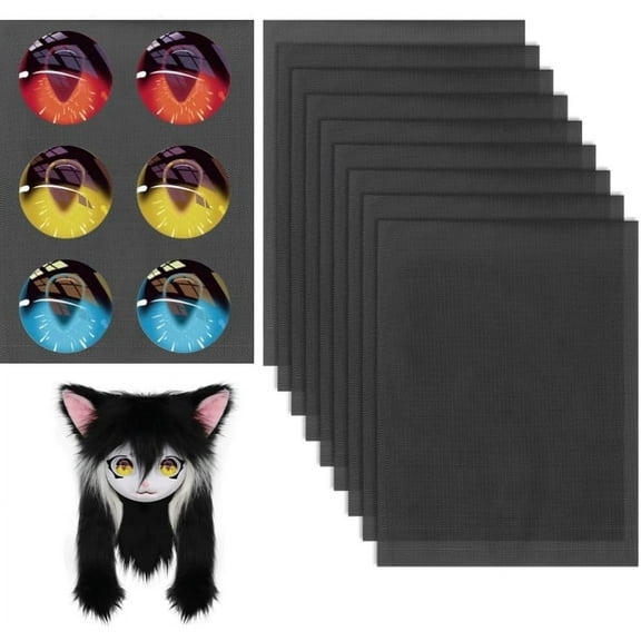 10 Sheets Fursuit Eye Mesh 11.8x8.6inch Black PVC Eye Mesh 0.2mm Thick Waterproof Printable Net for Furries Cosplay Sculptures Props Craft Making Hole: 0.8mm