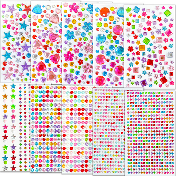 10 Sheets Gems Stickers for Kids Crafts, 2150 Pcs Gems Self Adhesive Gems Jewels Stickers for Crafts, Bling Gemstone Stickers Decorative Diamond for Makeup & DIY, Muti Colors, Shapes, Sizes