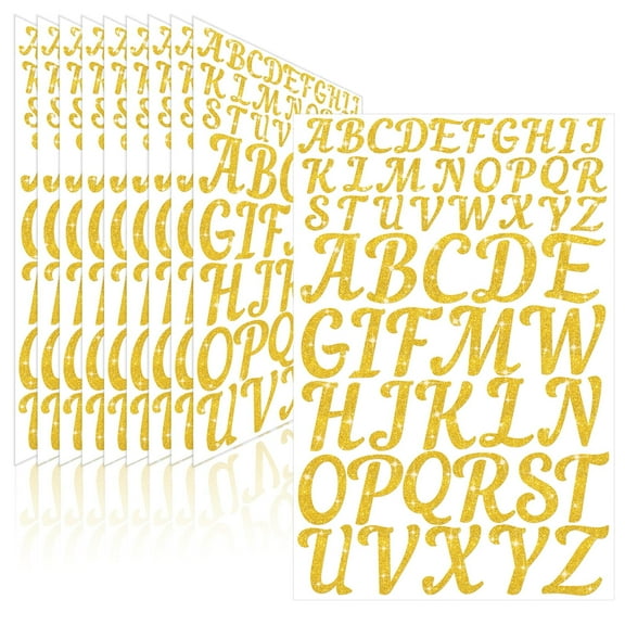 Neasyth 10 Sheets Glitter Gold Letter Stickers Large Alphabet Stickers for Mailbox Crafts Cup Scrapbook (1 in + 2 in)