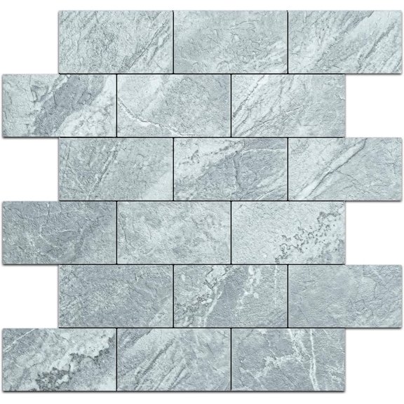 10 Sheets Grey Slate Peel and Stick Backsplash Wall Tiles, 12"x12" Self Adhesive PVC Subway Tile for Kitchen Backsplash, 10 Sheets