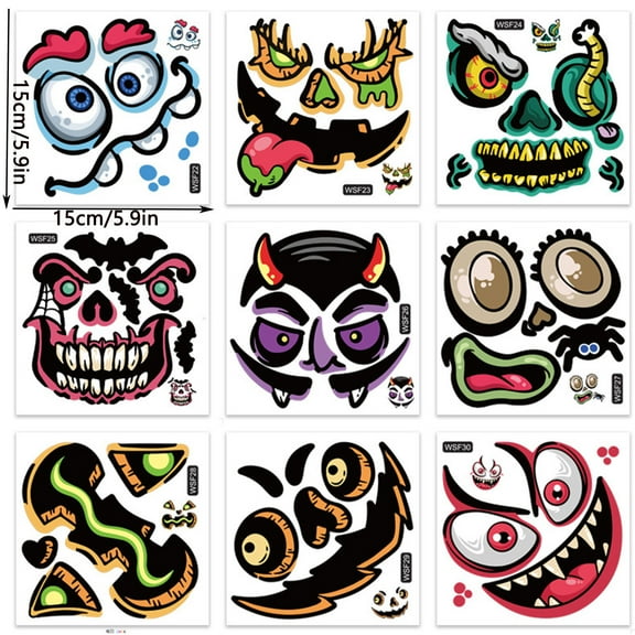 10 Sheets Halloween Cartoon Wall Stickers Cute Spooky PVC Wall Decals Watercolor Self-Adhesive Wall Decoration for Home Party Classroom Office