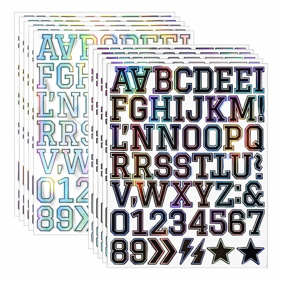 Holographic Letter Stickers, 10 Sheets Black & Silver Vinyl Alphabet Decals for Cups and Laptops