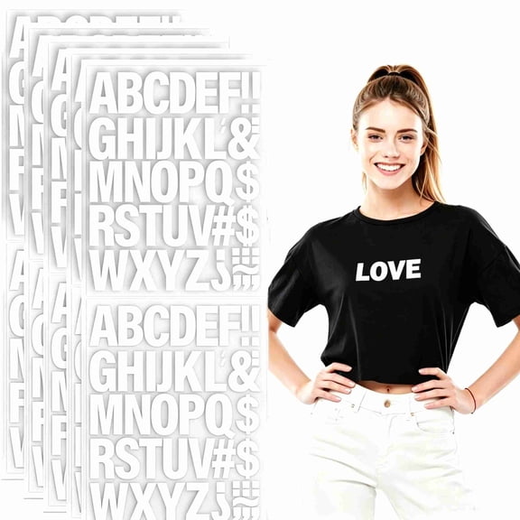 10 Sheets Iron On Alphabet Letters, White Heat Transfer Vinyl Letters with Symbols, Iron On Letters for Fabric, T-Shirts, Jerseys, DIY Craft Decorations