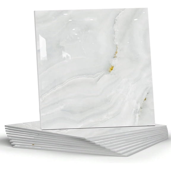 10 Sheets Marble Peel and Stick Backsplash Tile, 12"x12" PVC Self Adhesive Tile Shower Wall Panels for Bathroom, Kitchen, Living Room ( Marble)