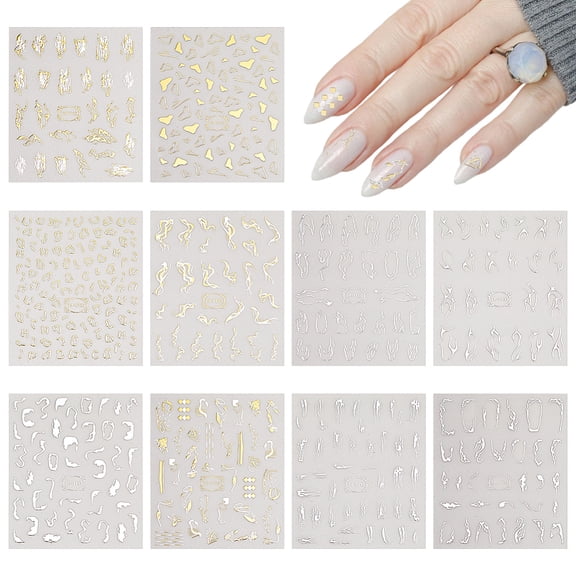 10 Sheets Nail Art Stickers 10 Styles Marble Wave Nail Sticker 3D Self-Adhesive Nail Decals Stripe Line Nail Art Stickers