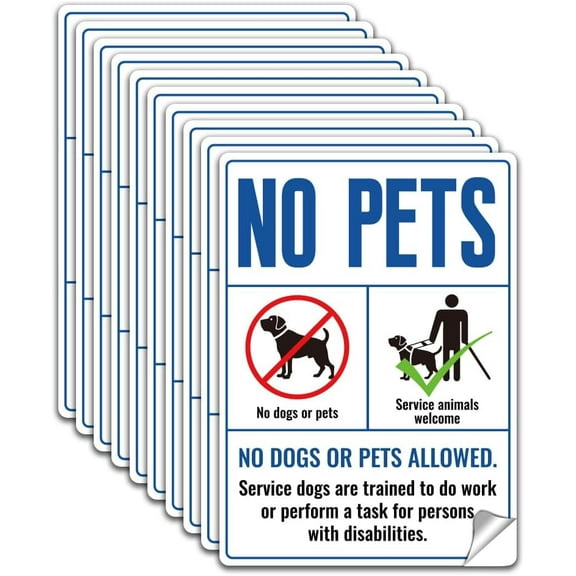 10 Sheets No Pets Allowed Plastic Sticker Signs Service Animal Only No Dogs Or Pets Allowed Signs PVC Self-Adhesive Pasters