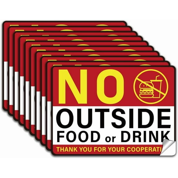 10 Sheets No Outside Food or Drink Sign Stickers Waterproof No Outside Food Allowed Vinyl Decal No Food or Drink Permitted Label for Business Restaurant Bar Store Office 7.08x5.12 Inch for DIY