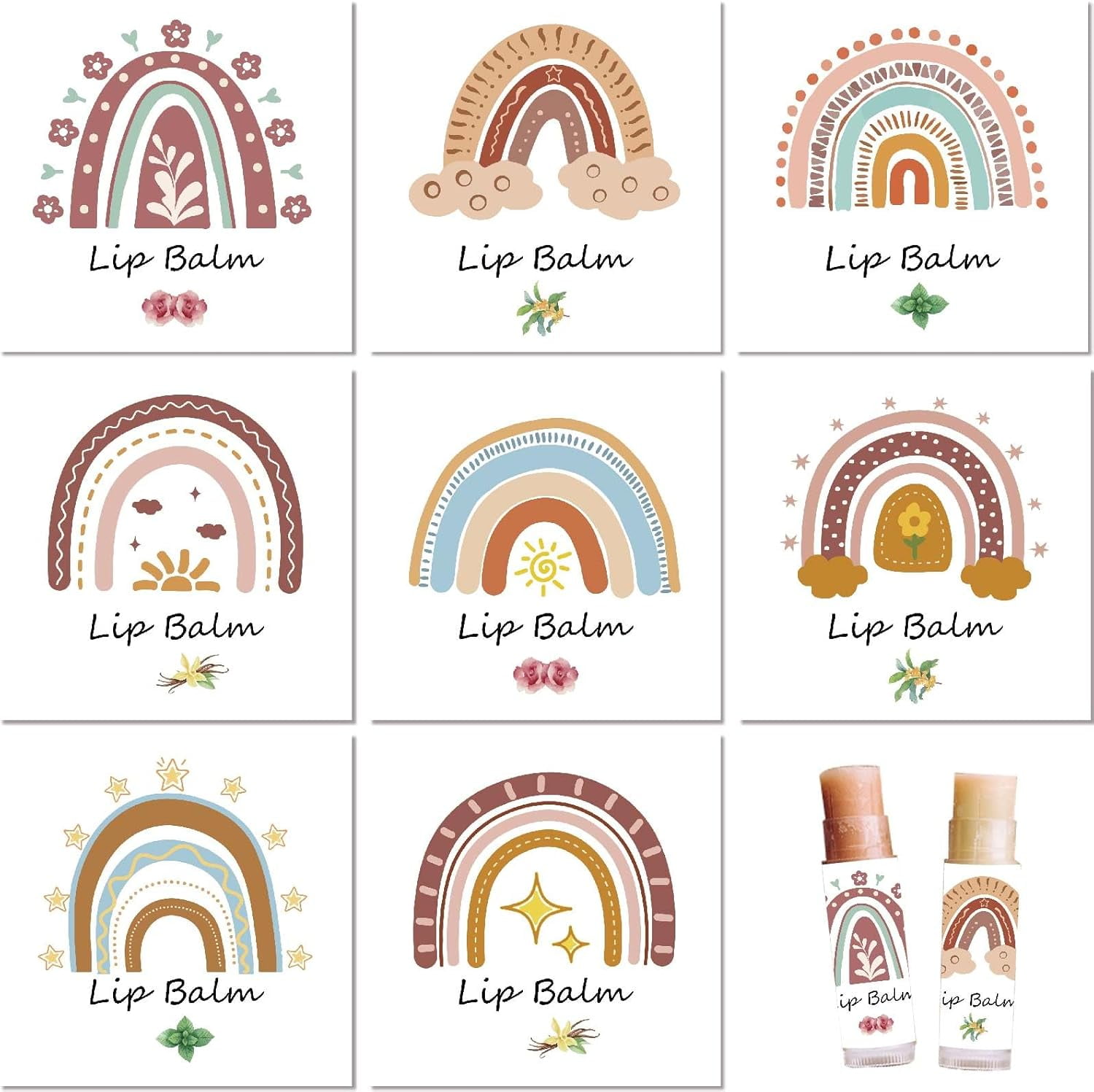 10 Sheets Paper Lip Balm Adhesive Label Stickers Rainbow 50x50mm 8 ...
