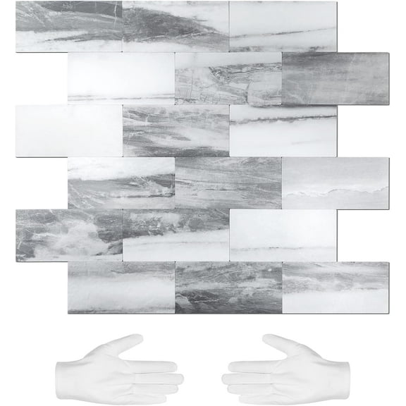 10-Sheets Peel and Stick Backspalsh, Stick on PVC Wall Tiles, Gray Sky Marble Kitchen Backsplash, Self Adhesive Subway Tile for Kitchen, Bathroom Vanity, RV
