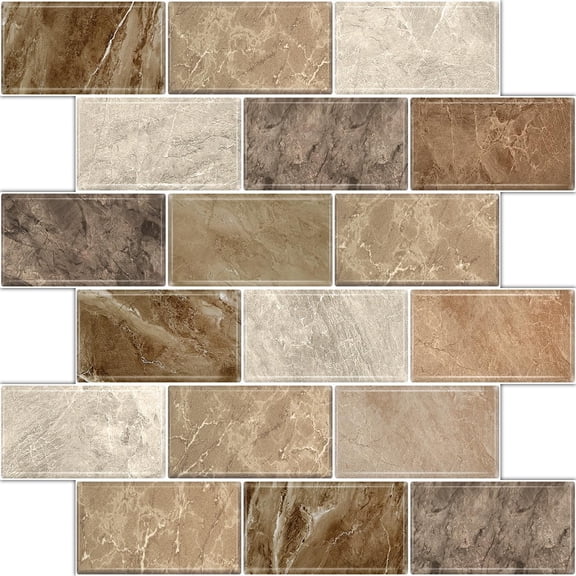 10 Sheets Peel and Stick Backsplash for Kitchen 12"X12" Renter Friendly Backsplash Back Splash Adhesive Subway Wall Tile Flat Vinyl Sticker for Bathroom Brown Marble (Not 3D Tile)