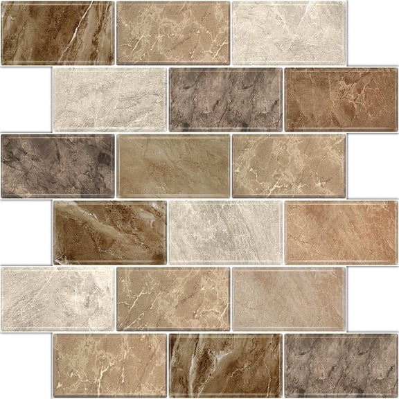 10 Sheets Peel and Stick Backsplash for Kitchen 12"X12" Renter Friendly Backsplash Splash Adhesive Subway Wall Tile Flat Vinyl Sticker for Bathroom Brown Marble (Not Tile)