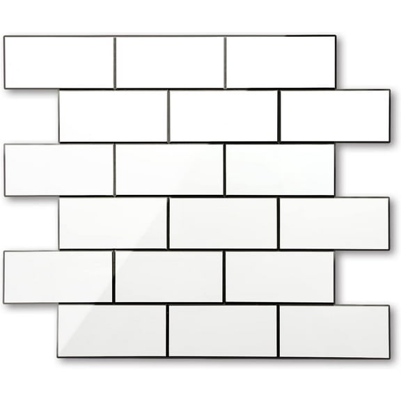 10 Sheets Peel and Stick Backsplash, Aluminium Composite 3D Wall Panel, Faux Ceramic Look Subway Tile, Polished White Stick on Kitchen Backsplash