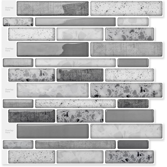 10 Sheets Peel and Stick Brick Kitchen Backsplash Self-Adhesive Wall Tile Stone Design, Grey Marble