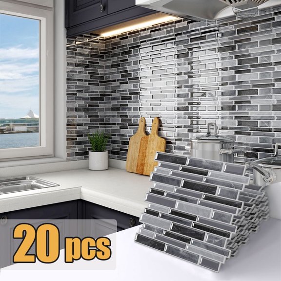 10 Sheets Peel and Stick Tile Backsplash, Kitchen Backsplash Self Adhesive Wall 3D Marble Tiles Peel and Stick