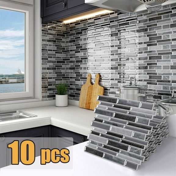 10 Sheets Peel and Stick Tile Backsplash, Kitchen Backsplash Self Adhesive Wall 3D Marble Tiles Peel and Stick