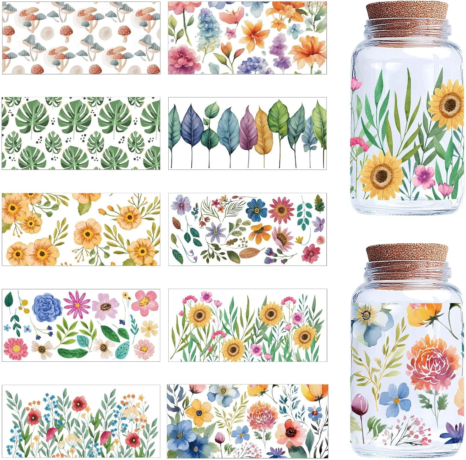 10 Sheets Plants Transfer Stickers for Glass Cups Rub on Transfers ...