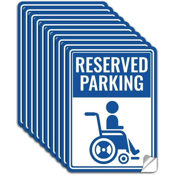 10 Sheets Reserved Parking Sign Handicap Parking Sign with Wheelchair Picture Sign 5.1x7.1 Inch PVC Self-Adhesive Pasters Plastic Waterproof Signs Sticker Blue White