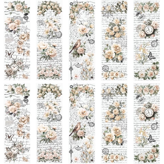 10 Sheets Rub On Transfer Sticker, Retro Champagne Flower Pattern Stickers for DIY Scrapbooking Photo Albums Furniture,11.8 * 3.9in