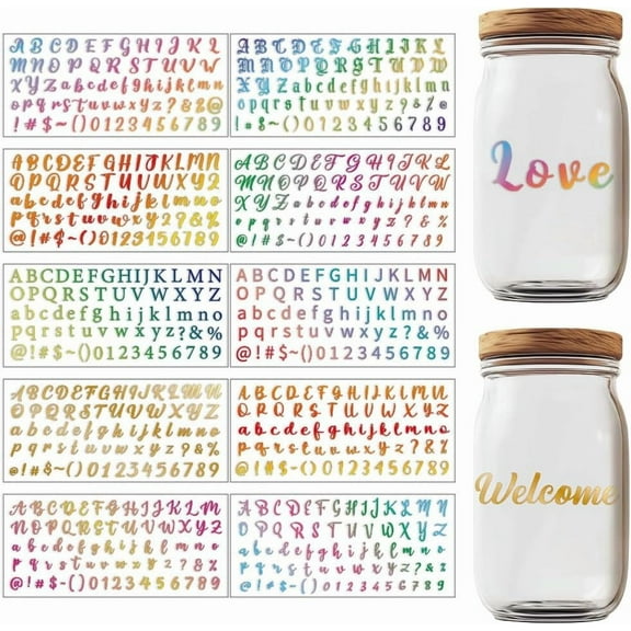 10 Sheets Transfers Stickers Rub on Transfers UV DTF Cup Wraps Letters Number Waterproof Printing UV Transfer Paper for 16 oz Glass Cups DIY Crafts Furniture Decor Multi-color