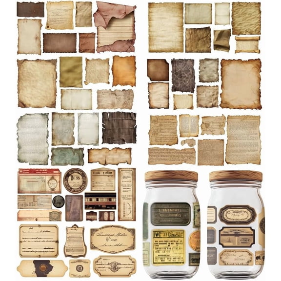 10 Sheets UV DTF Cup Wraps 10 Styles Vintage Aged Paper Decals Cartoon Rub on Decals Waterproof Transfer Stickers for Glass Cups Wood Crafts Colorful