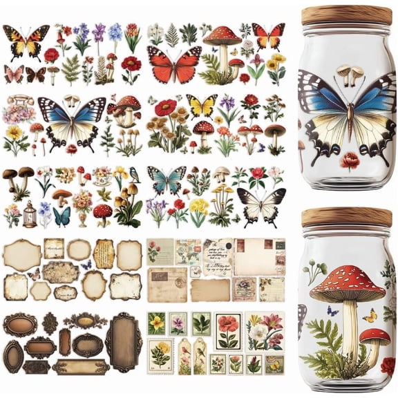 10 Sheets UV DTF Cup Wraps 10 Styles Vintage Style Stickers Cartoon Rub on Decals Waterproof Transfer Stickers