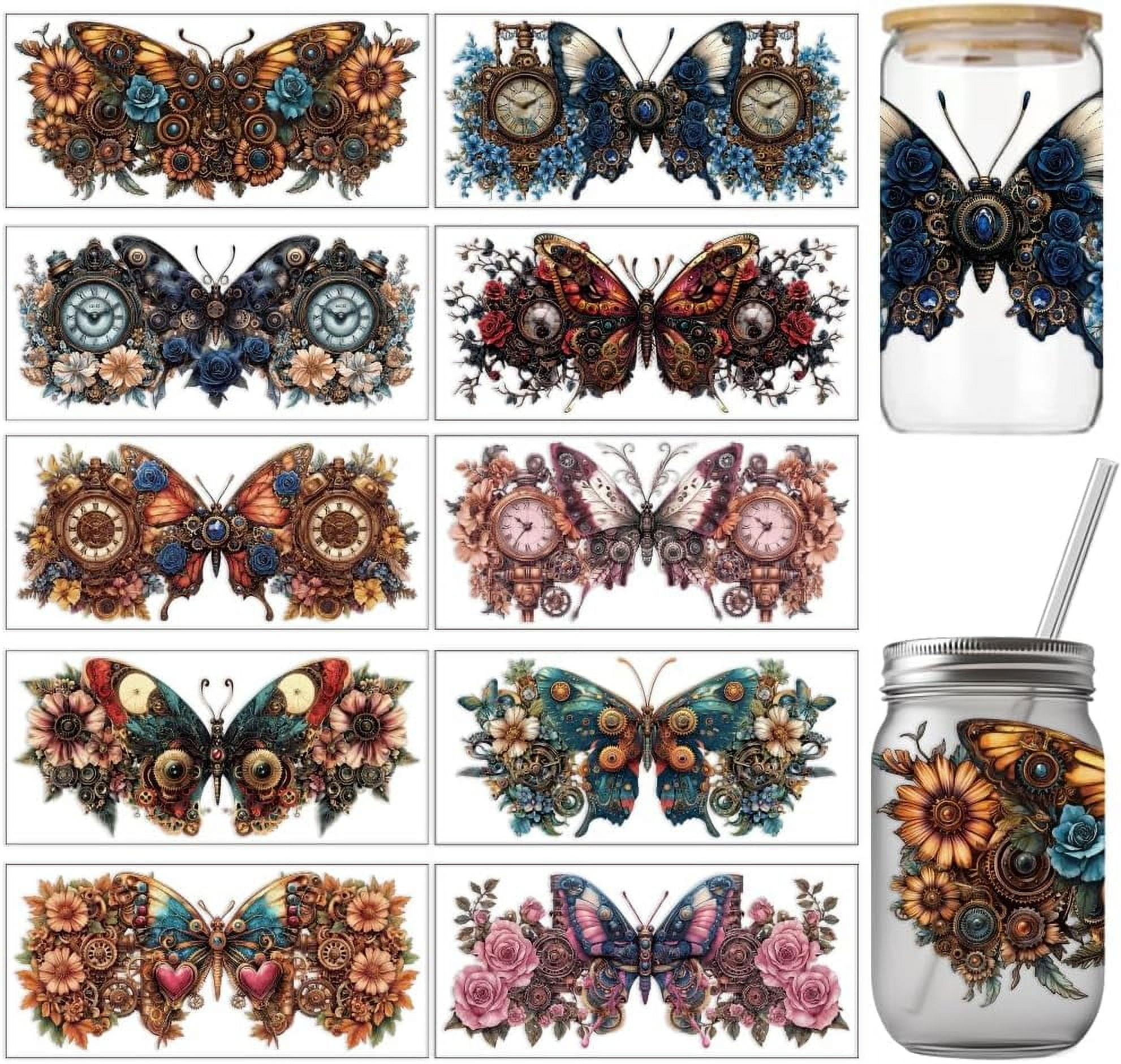 Arricraft 10 Sheets UV DTF Cup Wraps - Mechanical Butterfly Designs For 16oz Glass Cups, 9.4x4.3 Inch Waterproof Stickers - View #11