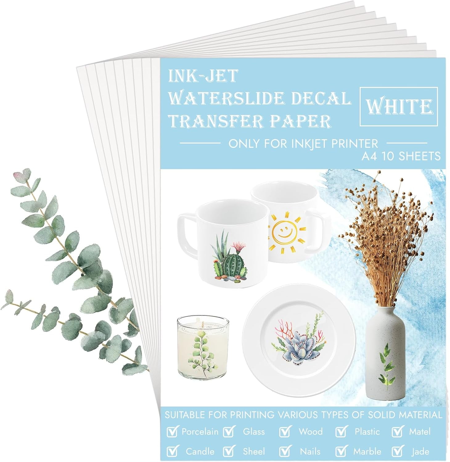 10 Sheets Waterslide Decal Paper, Decal Paper for INKJET Printer, Water ...