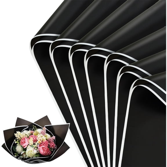 10 Sheets White Edge Flower Wrapping Paper, NOGIS Floral Bouquet DIY Craft Fresh Flower Bouquet Wrap Waterproof Floral Wrapping Gift Box Packaging Material Florist Supplies, 22*22 Inches(Black)